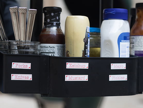 Grill Station with Labels on it showing different sauces