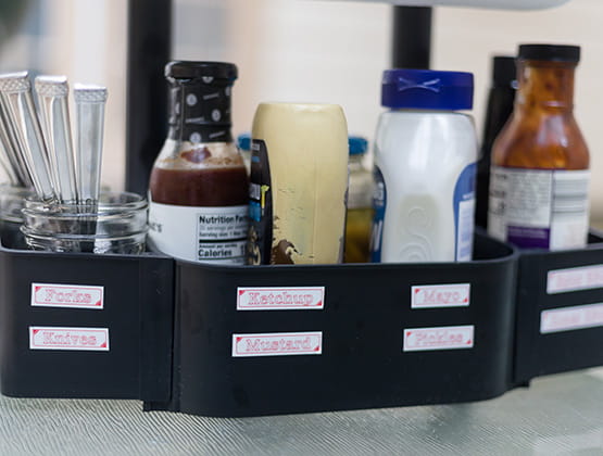 Grill Station with Labels on it showing different sauces