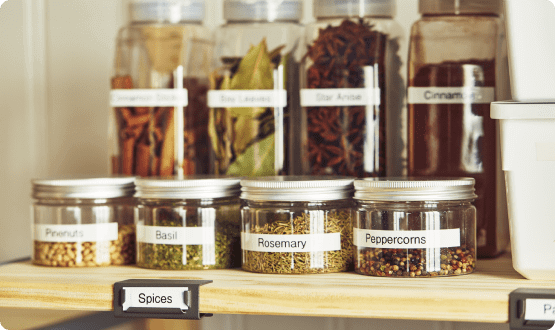 Labeled spice jars