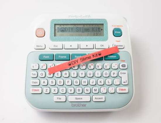 Step 2 Red tape with black ink on P-touch Embellish label maker