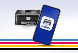 Brother Printer with Mobile device in front - Refresh Colors Under