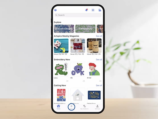 Picture of a phone with the app Artspira open, the mobile application that works perfectly for Skitch