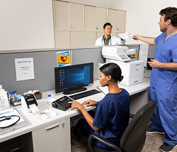 Healthcare workers working in hospital