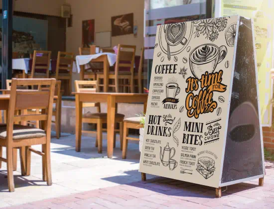 Coffee shop size made with wide format printer