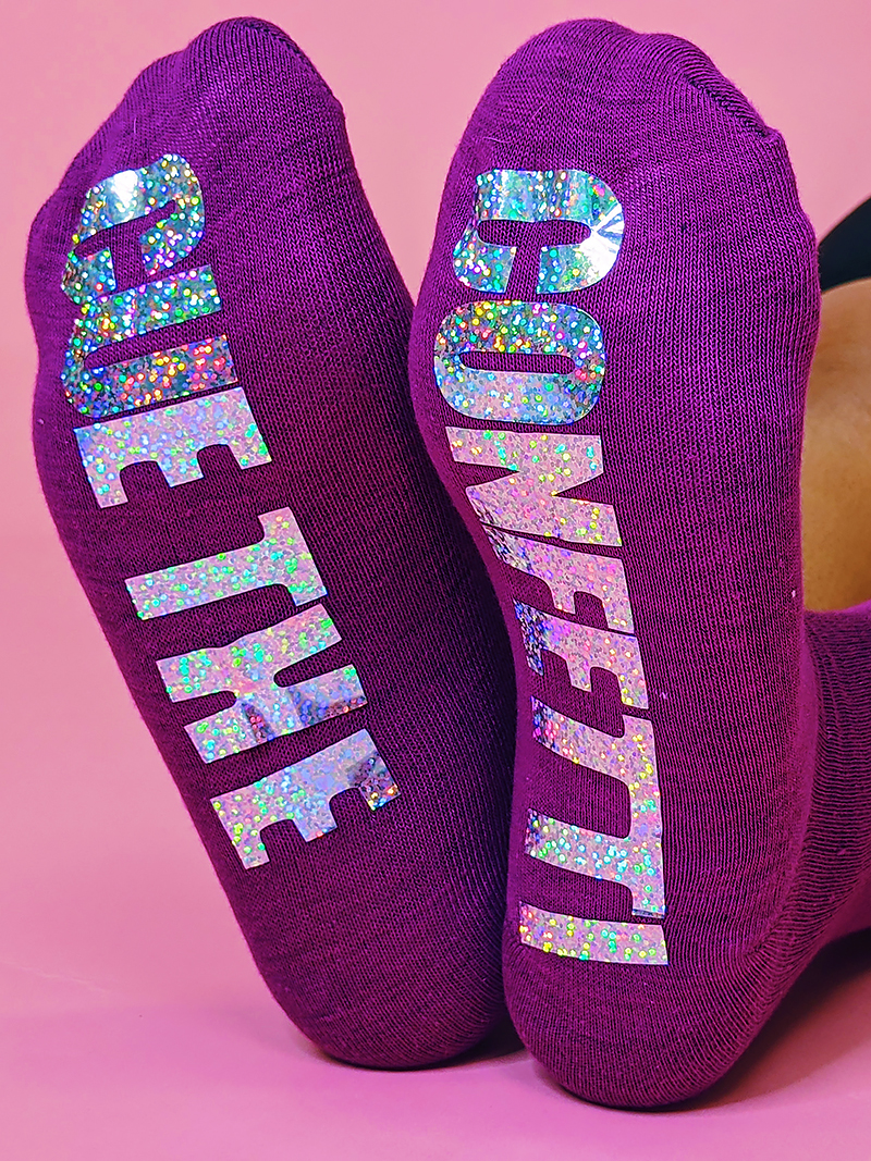 purple designed socks