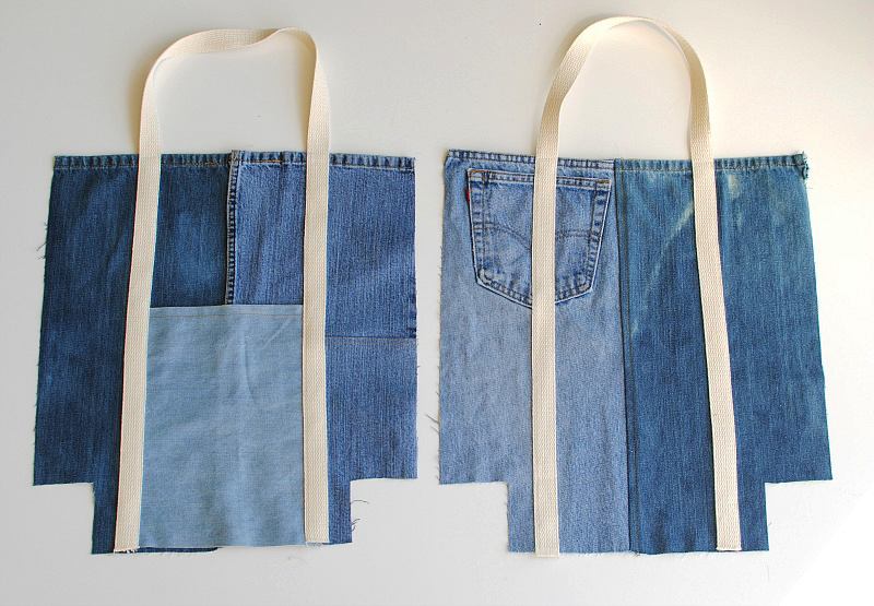 stripes tote should straps Upcycled denim tote bag cotton blue days out handbag sustainable reuse large shopper beach white