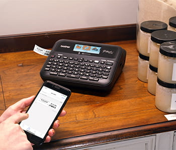 PTD610BT Ptouch label maker printing label created on smart phone