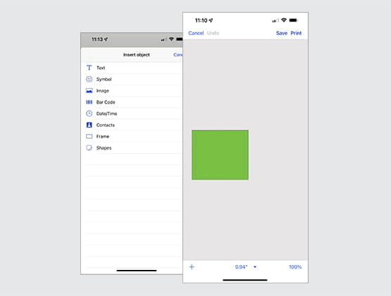 Screen shot of iPrint & Labeling app