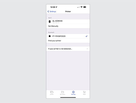 Screen shot of iPrint & Labeling app flex connector