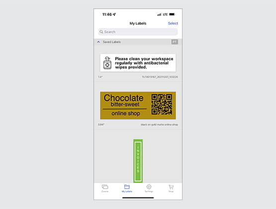 Screen shot of iPrint & Labeling app showing reprint function