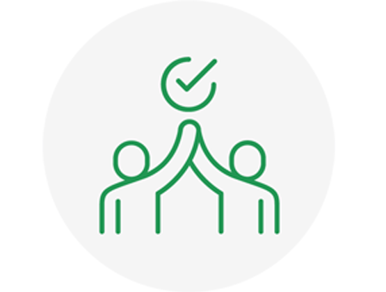 Icon of two people high-fiving with a checkmark above