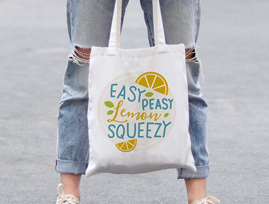 Embroidered bag with Easy Peasy Lemon Squeezy text
