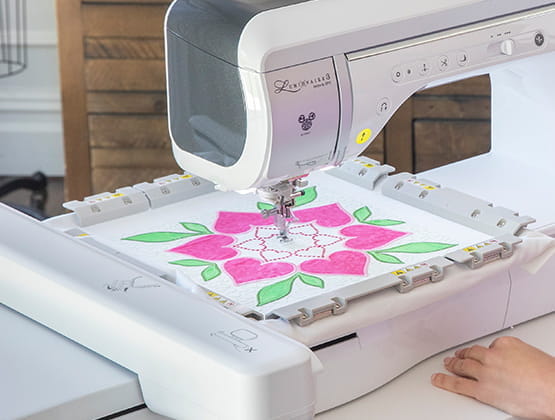 XP3 with floral design in hoop.