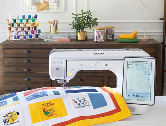 XP3 with multi-colored quilt in work area