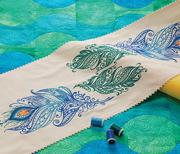 Beige table runner with designs made on XP3