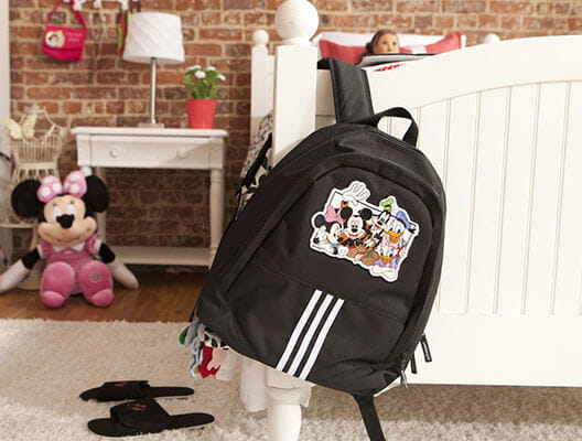 Black backpack with Disney embroidery design