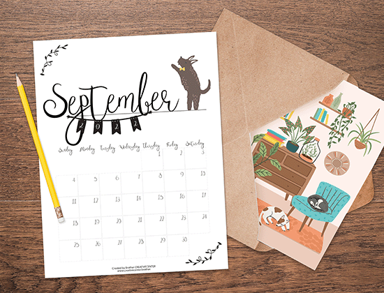 September calendar and greeting card 