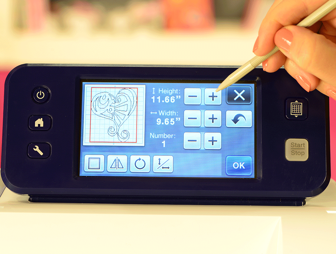 Close-up of On-screen editing with Brother CM350