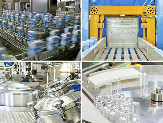 Four panel image of Gearmotor industrial applications