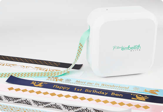 P-touch Embellish Elite and assorted tape and supplies