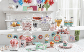 Assorted labeled candy jars