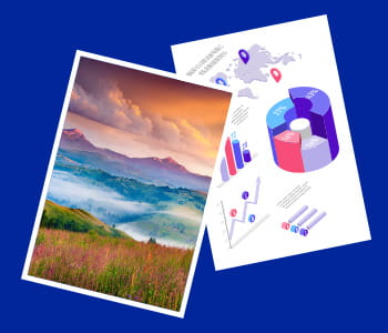 Printouts of landscape image and data tables